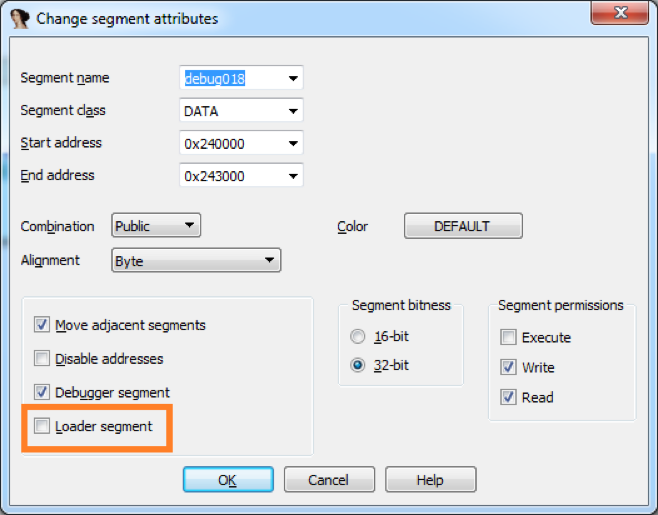 Change segment attributes dialog during debugging session