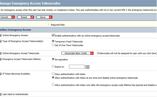 Emergency token code access management screenshot