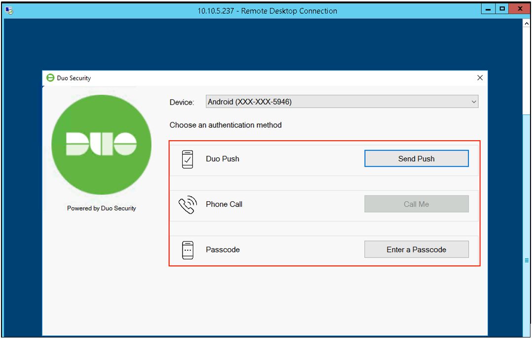 Figure 1: Duo logon prompt