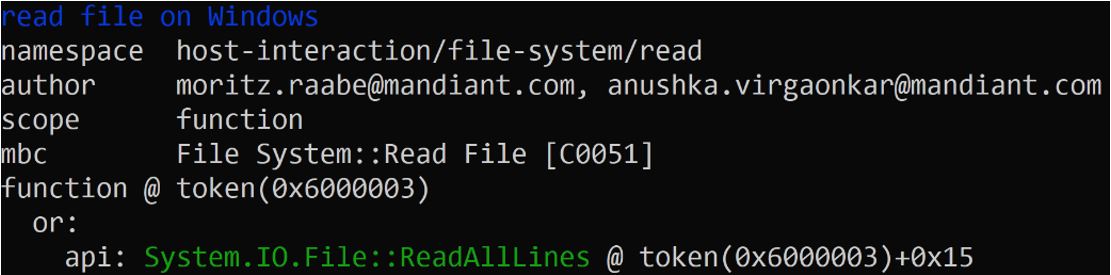 Figure 5: read file on Windows rule match in the DOTWRAP malware sample