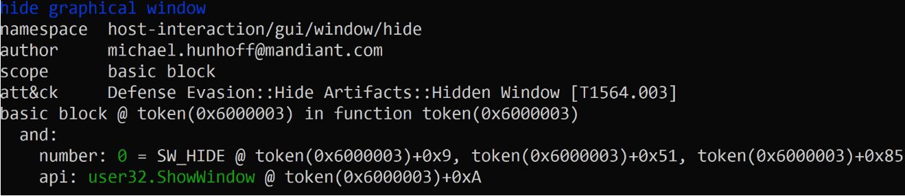 Figure 6: hide graphical window rule match in the DOTWRAP sample