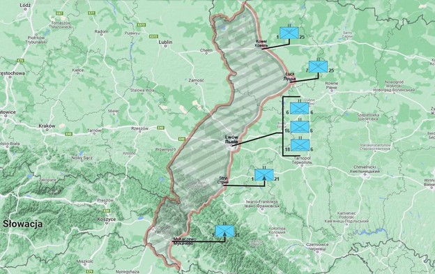 図 5: 二次感染が疑われる作戦で配布された地図には、ポーランド軍がウクライナ西部に駐留する特定の場所が示されていると主張されている