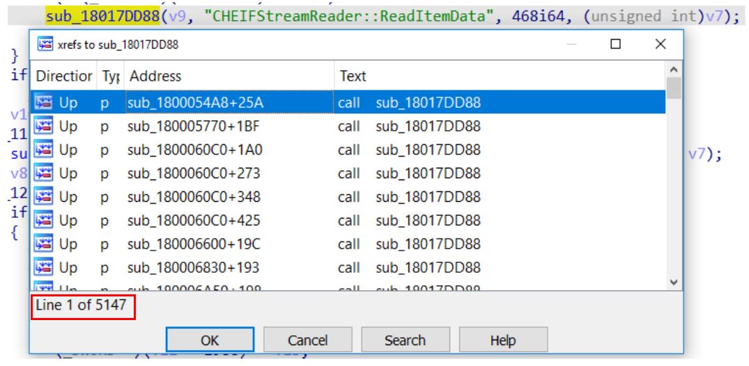 Figure 3: Cross references to logging function