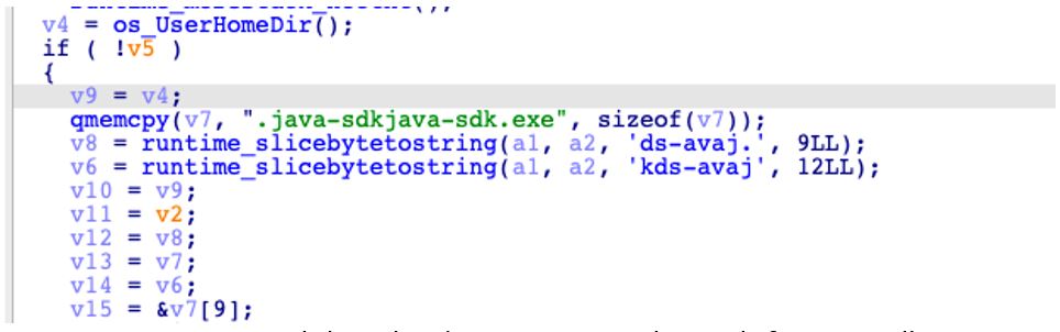 Figure 3: Original downloader generating the path for java-sdk.exe