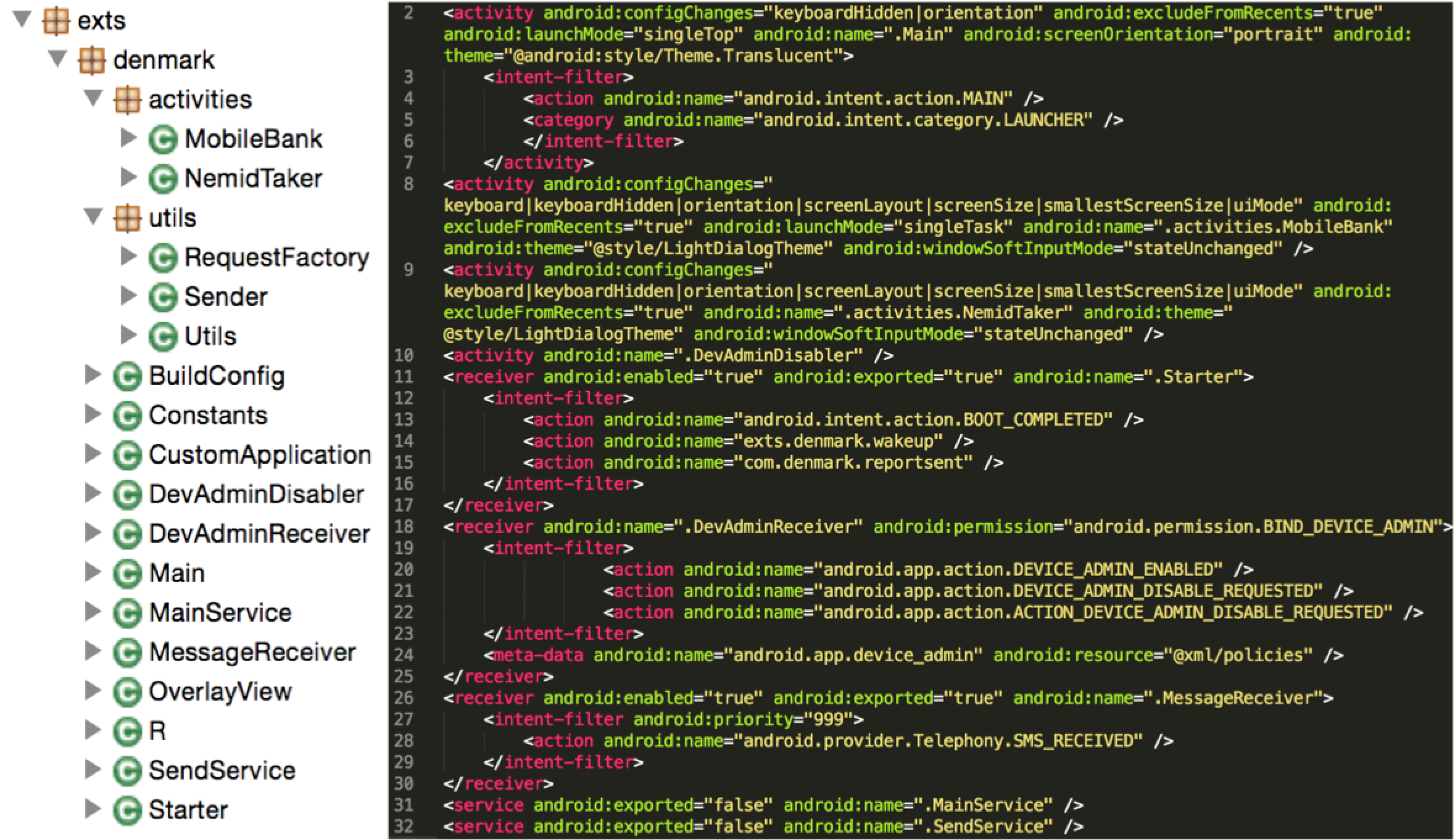 Code structure and manifest file of earlier un-obfuscated code