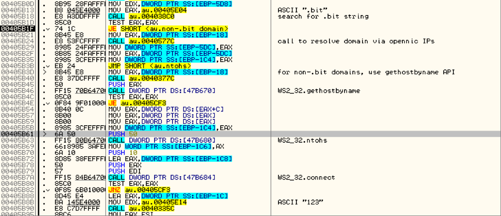 AZORult code for resolving C&C domains