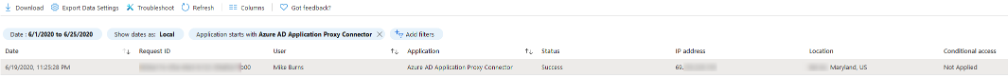 Azure AD Sign-in logs—Azure AD Application Proxy Connector