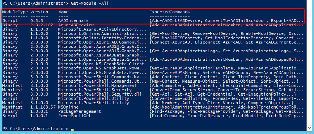 インストールされているモジュールを一覧表示する Get-Module コマンド