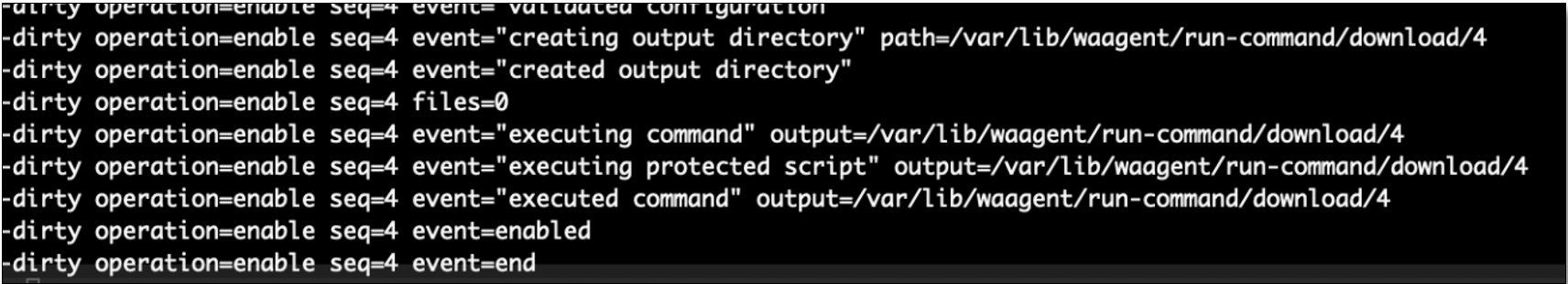 /var/log/azure/run-command/handler.log のサンプル コンテンツ