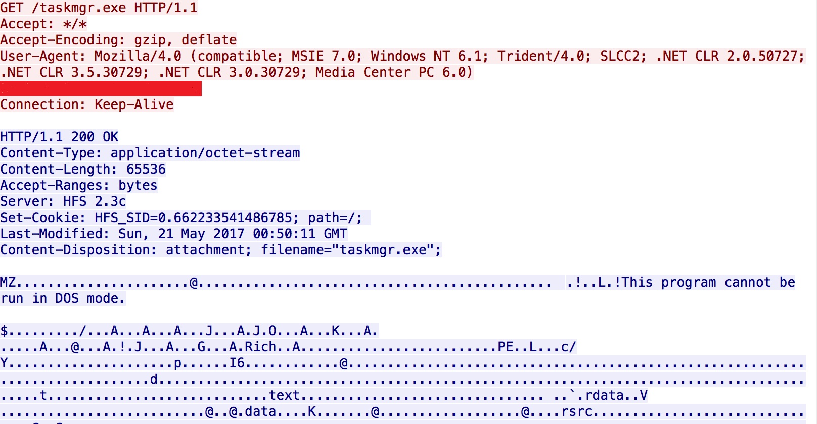 Network traffic showing Backdoor.Nitol download