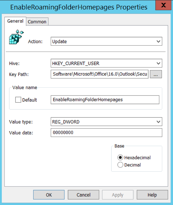 EnableRoamingFolderHomepages registry setting