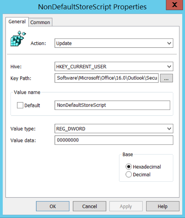 NonDefaultStoreScript registry setting