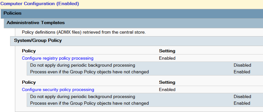 Group Policy processing settings