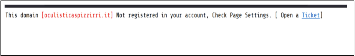 Misconfigured second-stage campaign page with support link, oculisticaspizzirri[.]it