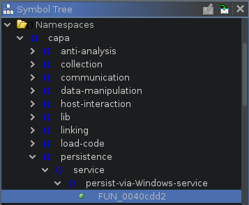 Custom namespaces in Ghidra’s Symbol Tree window display matched functions