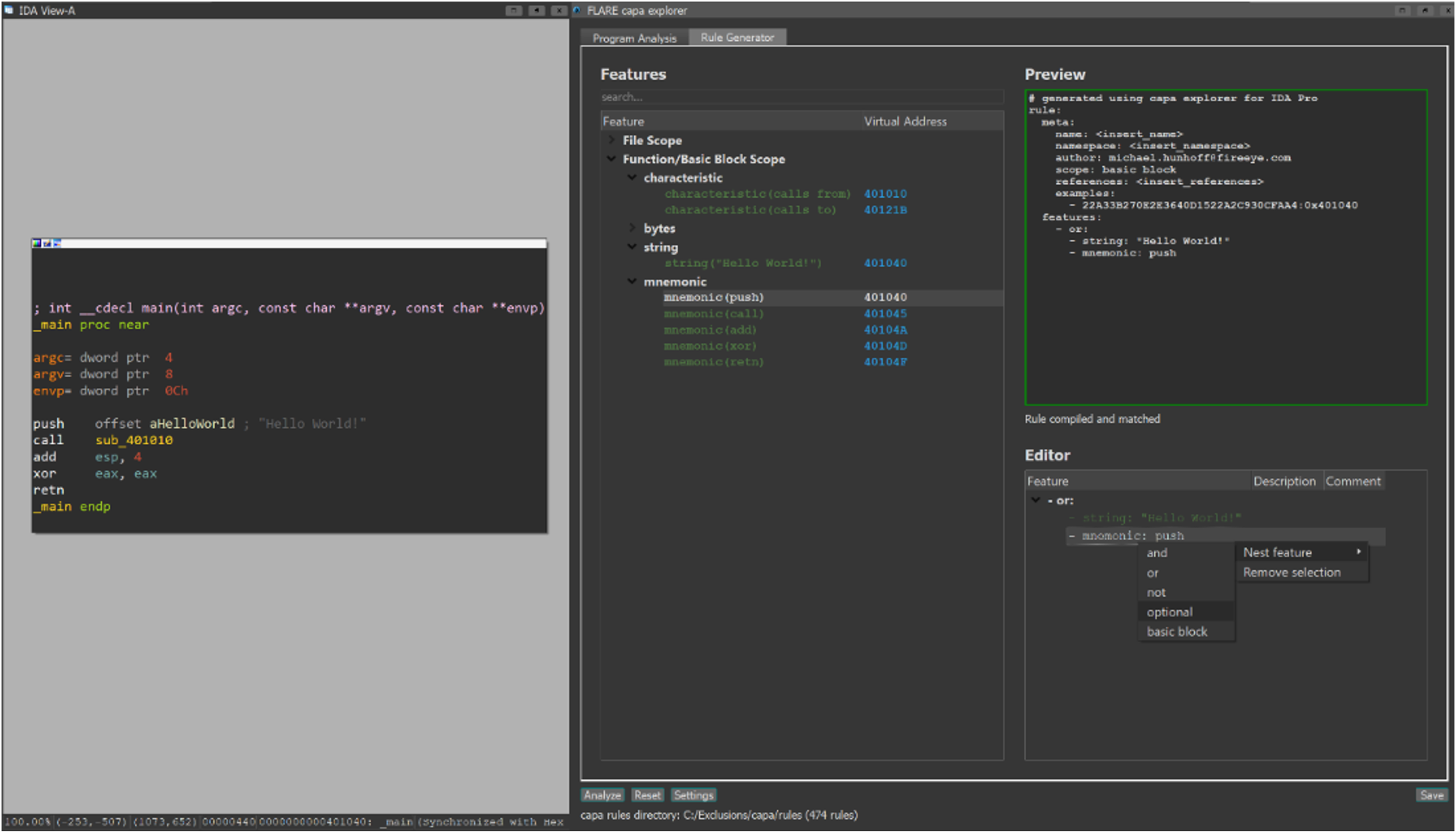 capa explorer rule generator interface