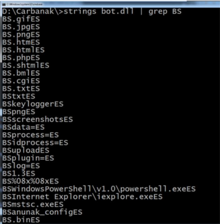 Encoded string markers in template CARBANAK binary