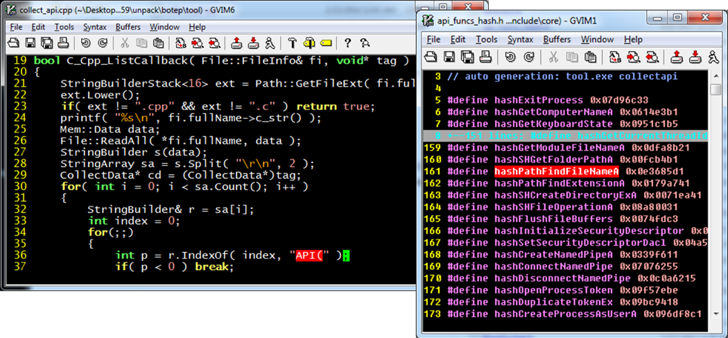 Source code and output from string hash utility