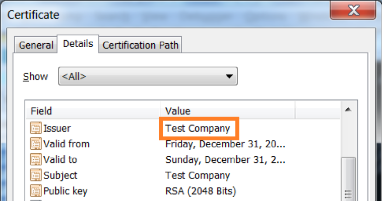 Test Company certificate