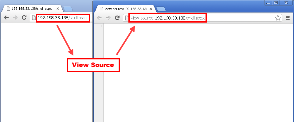 Web シェルのソースを表示しても、クライアントには何もわかりません