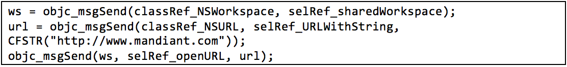 Objective-C code represented in C