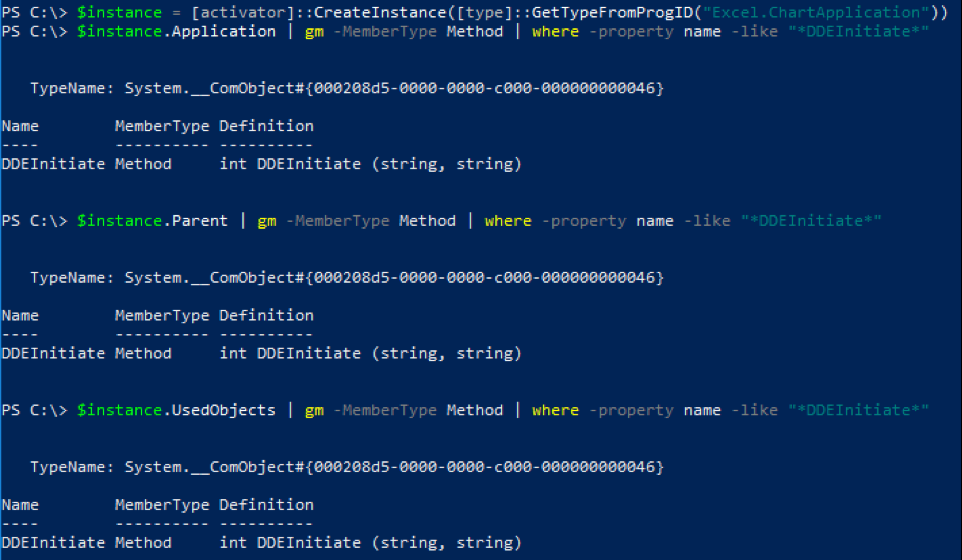 Excel.ChartApplication COM オブジェクトで DDEInitiate を呼び出すさまざまな方法