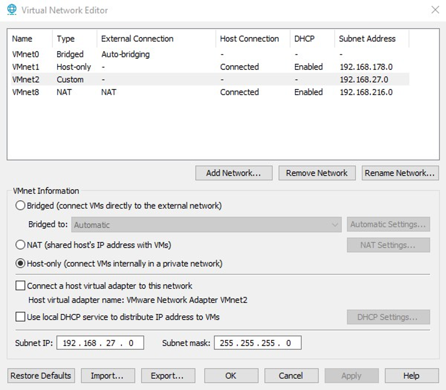 Virtual network adapter configuration