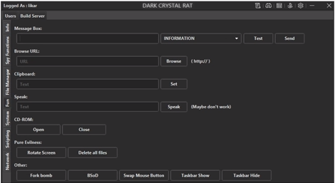 A YouTube demonstration confirmed many of the Dark Crystal RAT capabilities we found in reverse engineering