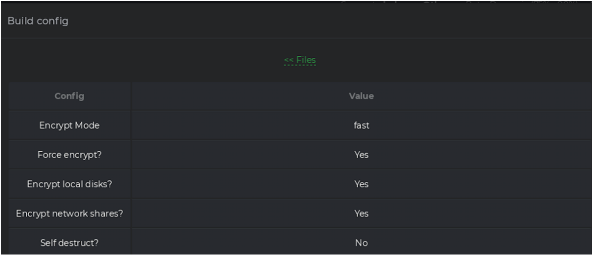 DARKSIDE build configuration options appearing in the administration panel