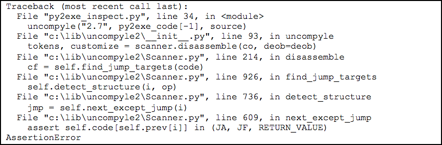 Uncompyle2 exception trace