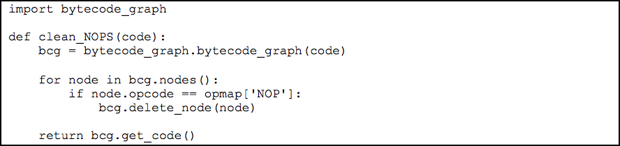 Example bytecode_graph removing NOP instructions