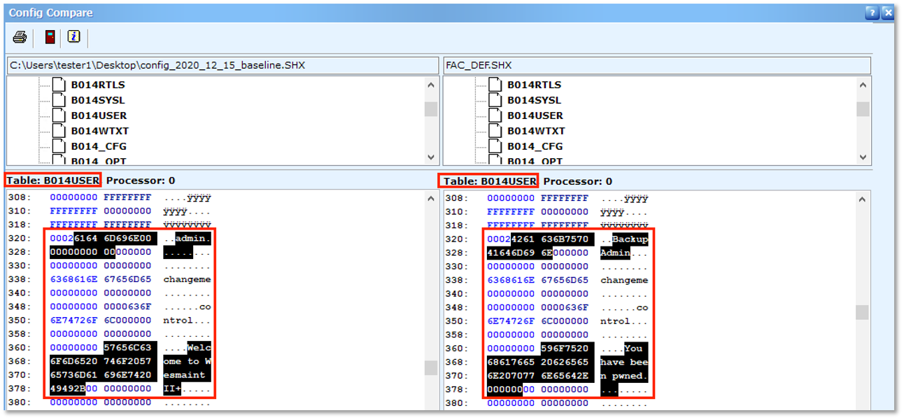 Snippet of SGConfig compare