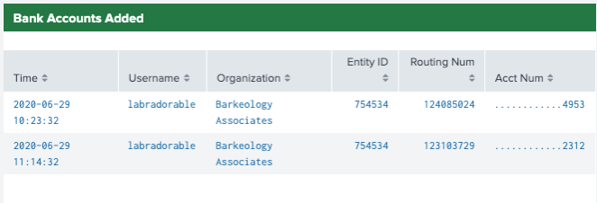 Bank accounts added and assigned to a provider