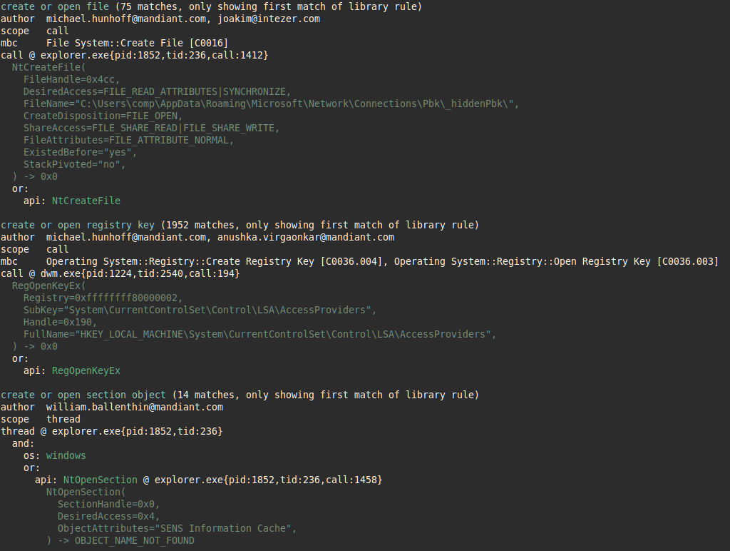 Very verbose sample output when running capa v7.0 on a sandbox report