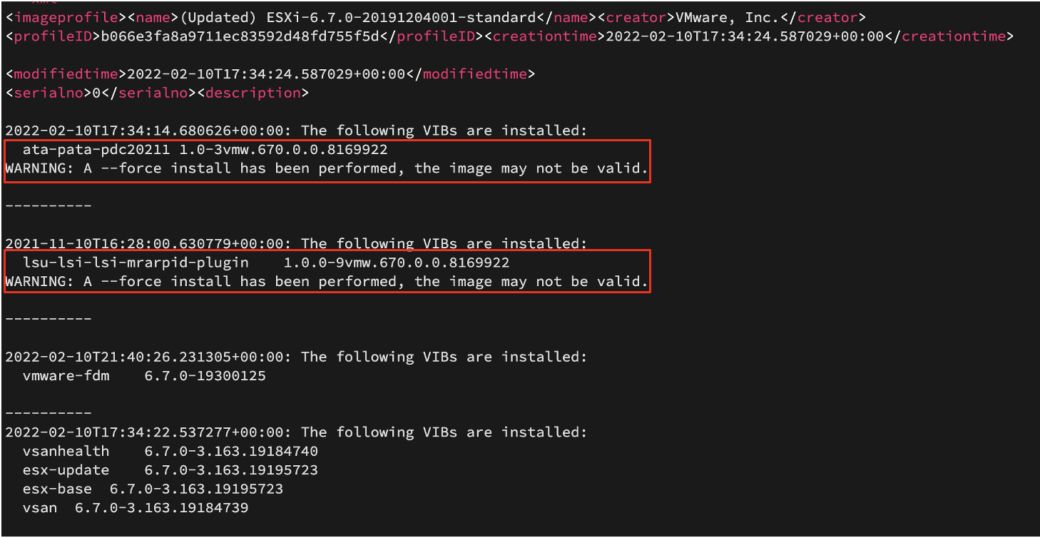 ESXI Profile XML file with the presence of a --force installation