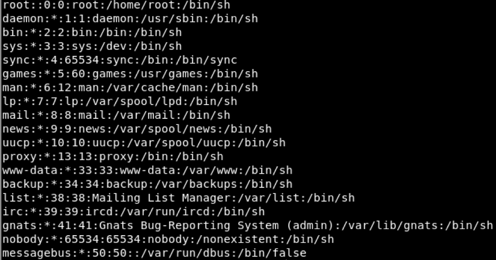 etc passwd shows no password is configured for the root user