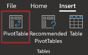 PivotTable selection