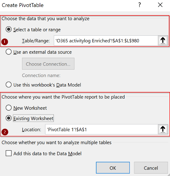 PivotTable creation