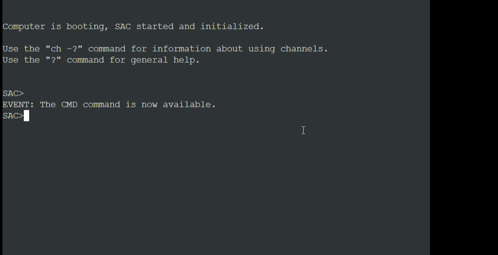 Example of user accessing the command prompt on an Azure VM through the Serial Console