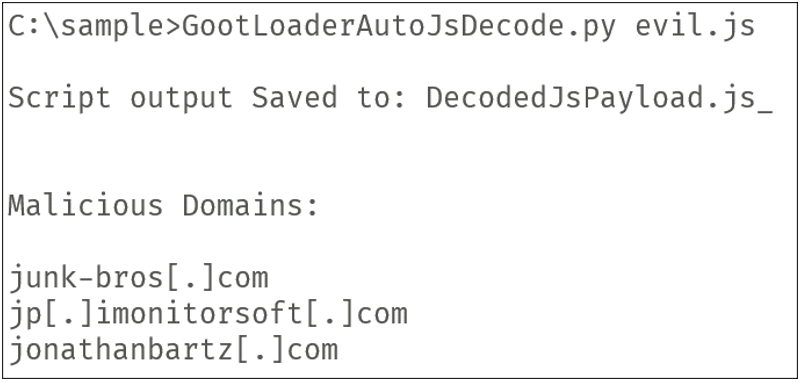 Result of the decoding script