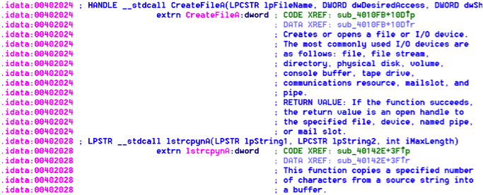 Annotated import table