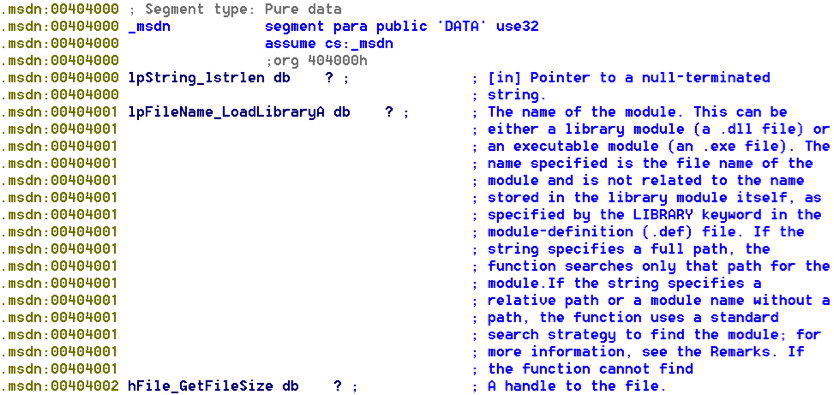 Names and comments inserted for argument descriptions