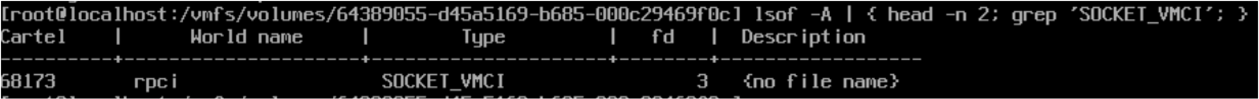 lsof -A showing process listening on a VMCI port