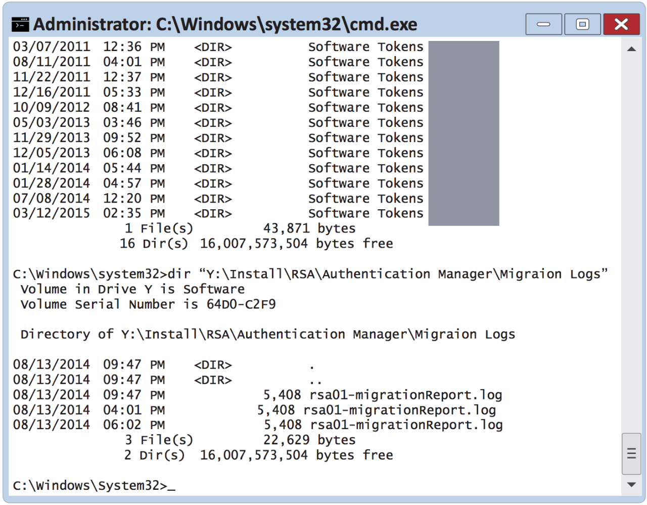  CUSTOMER-FS01 ソフトウェアからの RSA 移行ログ